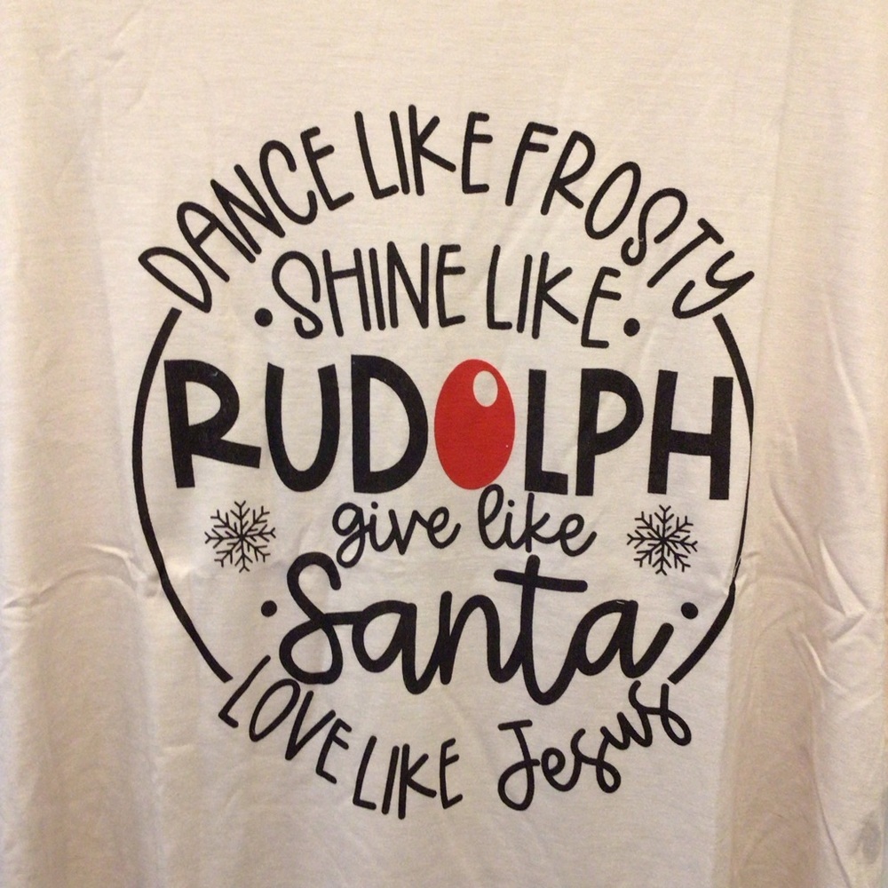 Womens Christmas Dance Like Frosty Love Like Jesus Cream Short Sleeve Tee - Picture 5 of 10